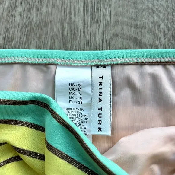 Trina Turk Lurex Stripe Bikini Bralette Top Pastel Stripe Swim Size 6 Pink Teal - Picture 13 of 16